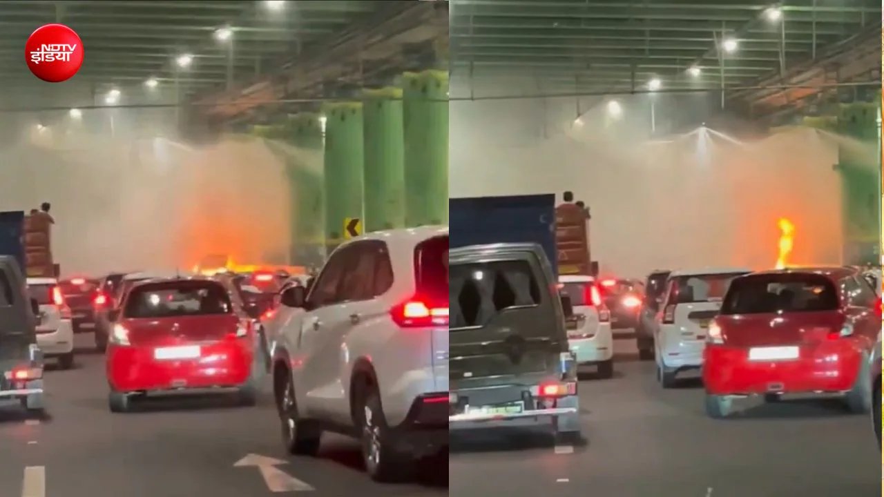 Dwarka Expressway: एयरपोर्ट टनल में धू-धू कर जली कार, धुएं से भरी पूरी सुरंग; बड़ा हादसा टला | Gurugram-Delhi Dwarka Expressway airport tunnel Car catches fire while moving accident averted.